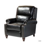 Franco Black Genuine Leather Mid-Century Modern Nailhead Trim Recliner 7 Franco Black Genuine Leather Mid-Century Modern Nailhead Trim Recliner