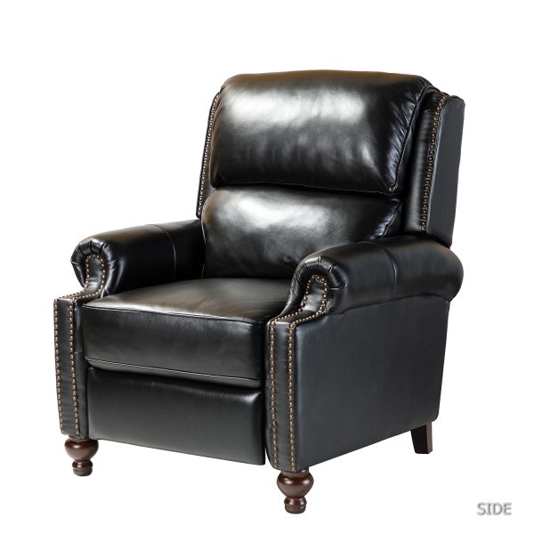 Franco Black Genuine Leather Mid Century Modern Nailhead Trim Recliner 1