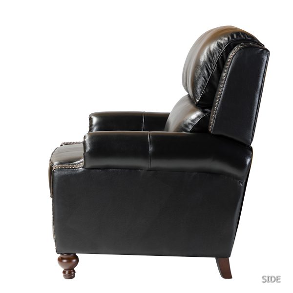 Franco Black Genuine Leather Mid Century Modern Nailhead Trim Recliner 2