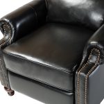 Franco Black Genuine Leather Mid-Century Modern Nailhead Trim Recliner 10 Franco Black Genuine Leather Mid-Century Modern Nailhead Trim Recliner