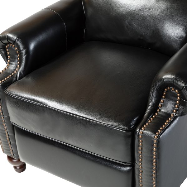 Franco Black Genuine Leather Mid Century Modern Nailhead Trim Recliner 4