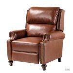 Franco Brown Genuine Leather Mid-Century Modern Nailhead Trim Recliner 7 Franco Brown Genuine Leather Mid-Century Modern Nailhead Trim Recliner