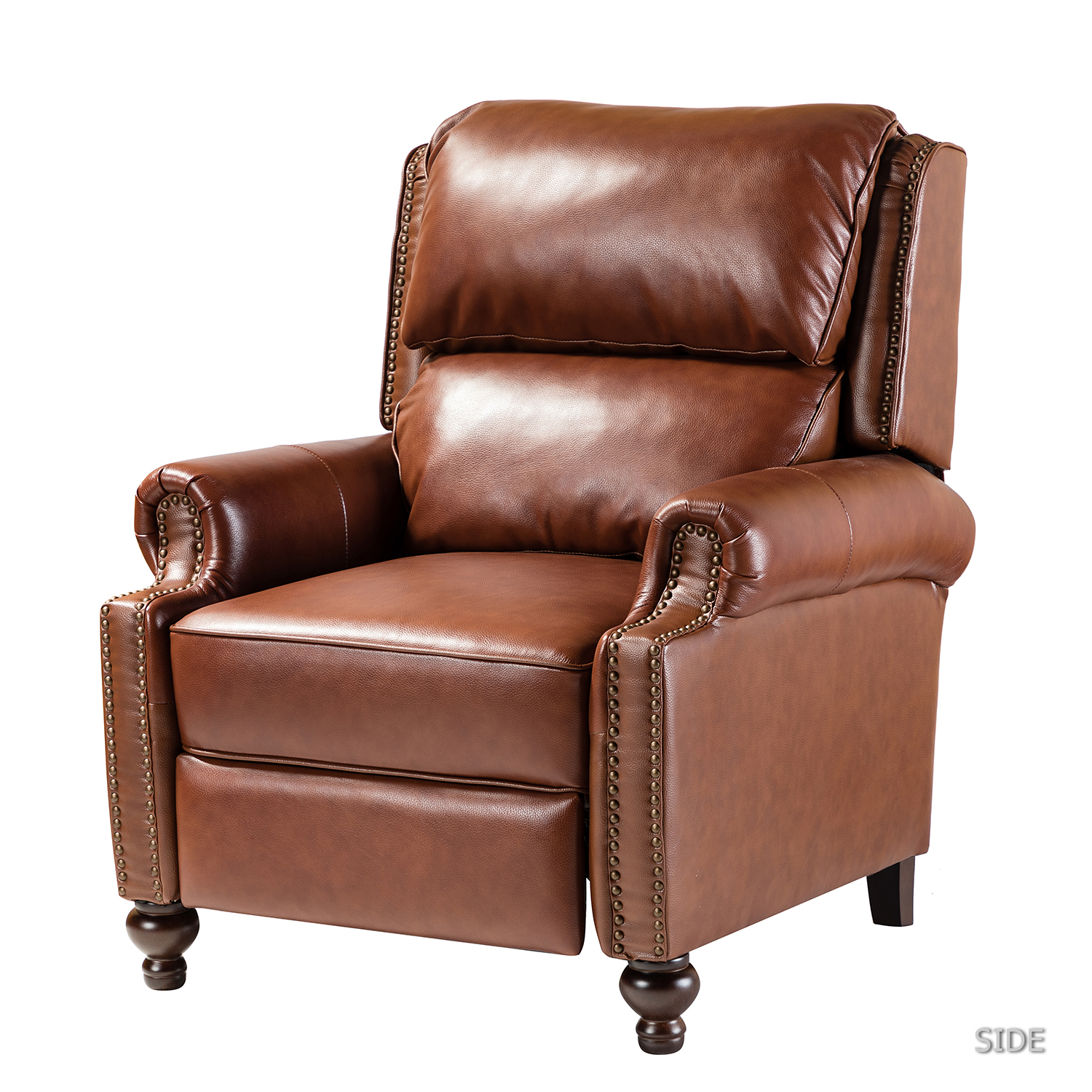 Franco Brown Genuine Leather Mid-Century Modern Nailhead Trim Recliner 2 Franco Brown Genuine Leather Mid-Century Modern Nailhead Trim Recliner - Image 2