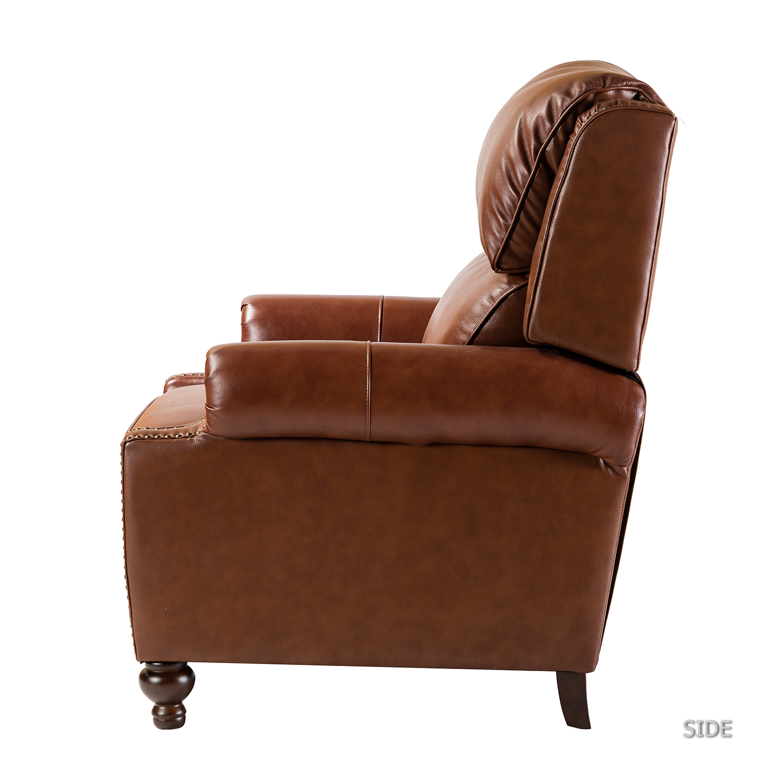 Franco Brown Genuine Leather Mid-Century Modern Nailhead Trim Recliner 3 Franco Brown Genuine Leather Mid-Century Modern Nailhead Trim Recliner - Image 3