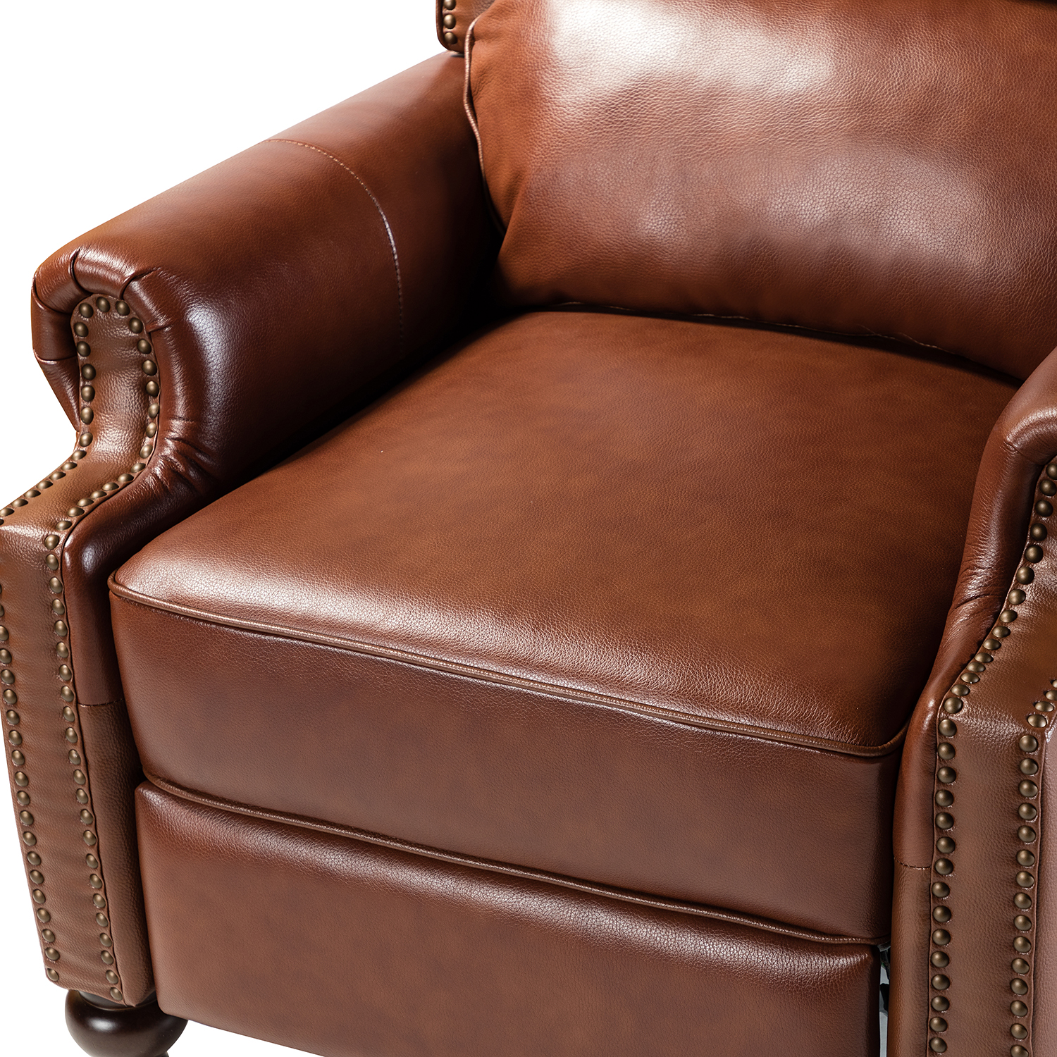 Franco Brown Genuine Leather Mid-Century Modern Nailhead Trim Recliner 5 Franco Brown Genuine Leather Mid-Century Modern Nailhead Trim Recliner - Image 5