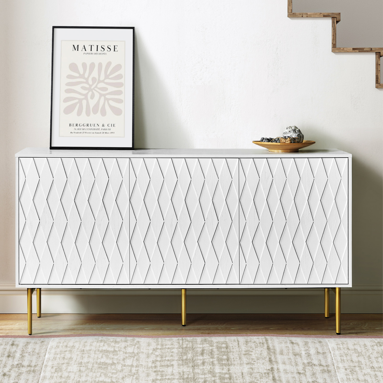 Frank White Geometric Diamond 3-Door Modern Sideboard 2 Frank White Geometric Diamond 3-Door Modern Sideboard - Image 2