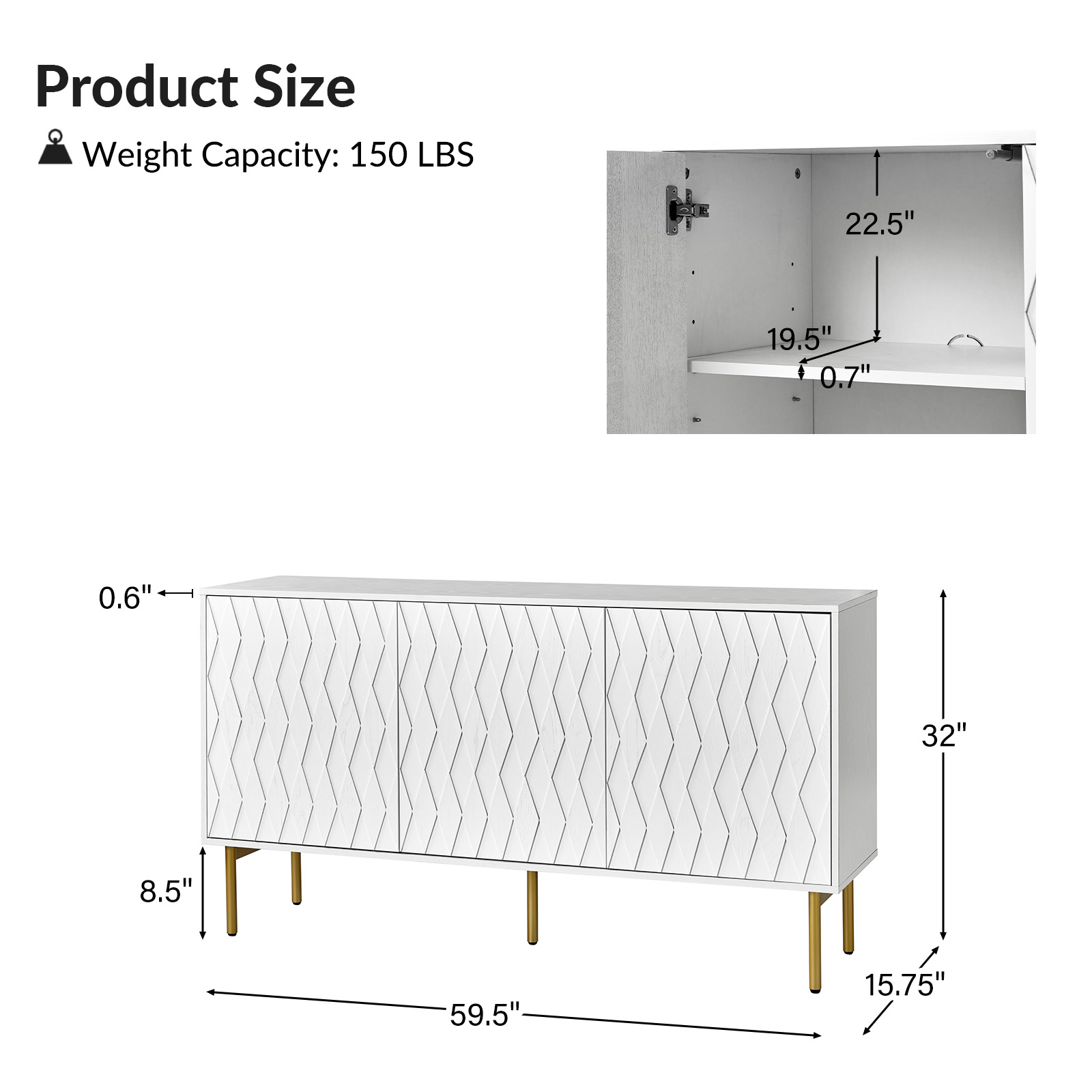 Frank White Geometric Diamond 3-Door Modern Sideboard 5 Frank White Geometric Diamond 3-Door Modern Sideboard - Image 5