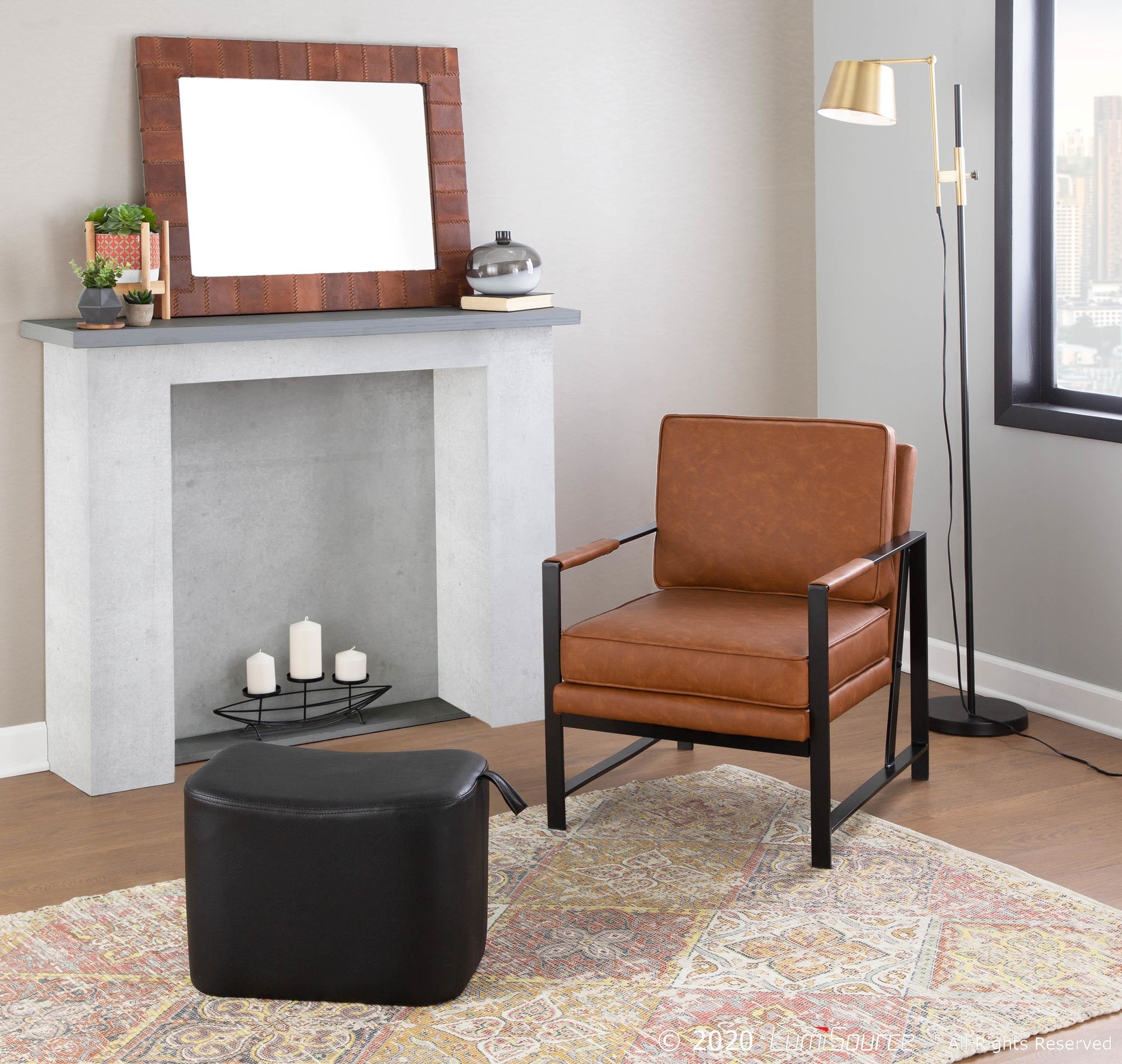 Franklin Contemporary Black Metal Camel Faux Leather Arm Chair 1 Franklin Contemporary Black Metal Camel Faux Leather Arm Chair