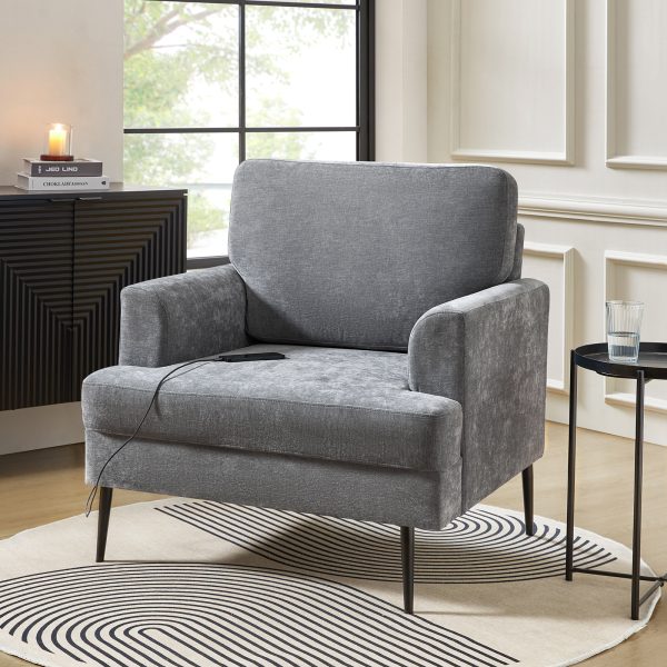 Frederick Grey Oversized USB Charging Pocket Armchair 1