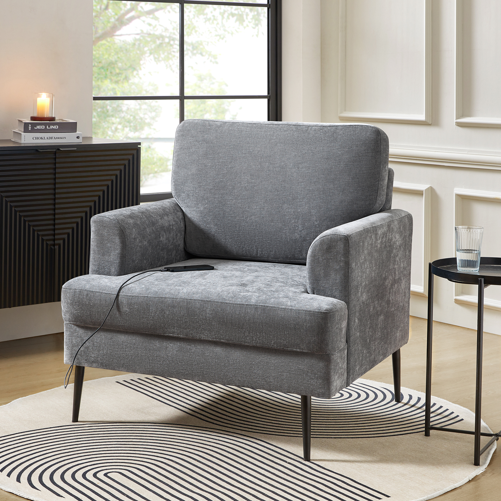 Frederick Grey Oversized USB Charging Pocket Armchair 2 Frederick Grey Oversized USB Charging Pocket Armchair - Image 2