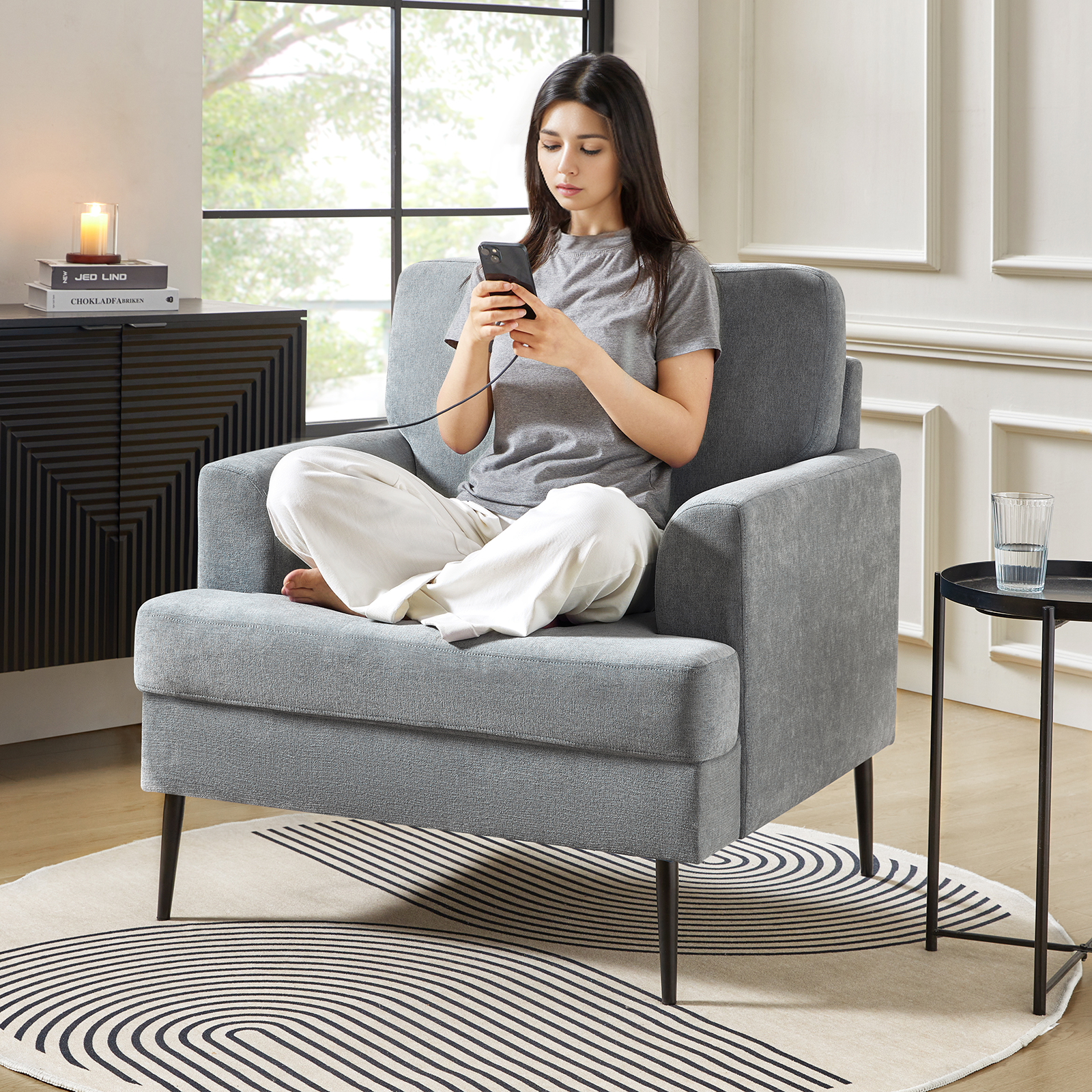 Frederick Grey Oversized USB Charging Pocket Armchair 3 Frederick Grey Oversized USB Charging Pocket Armchair - Image 3