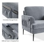 Frederick Grey Oversized USB Charging Pocket Armchair 9 Frederick Grey Oversized USB Charging Pocket Armchair