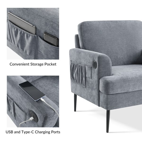 Frederick Grey Oversized USB Charging Pocket Armchair 3