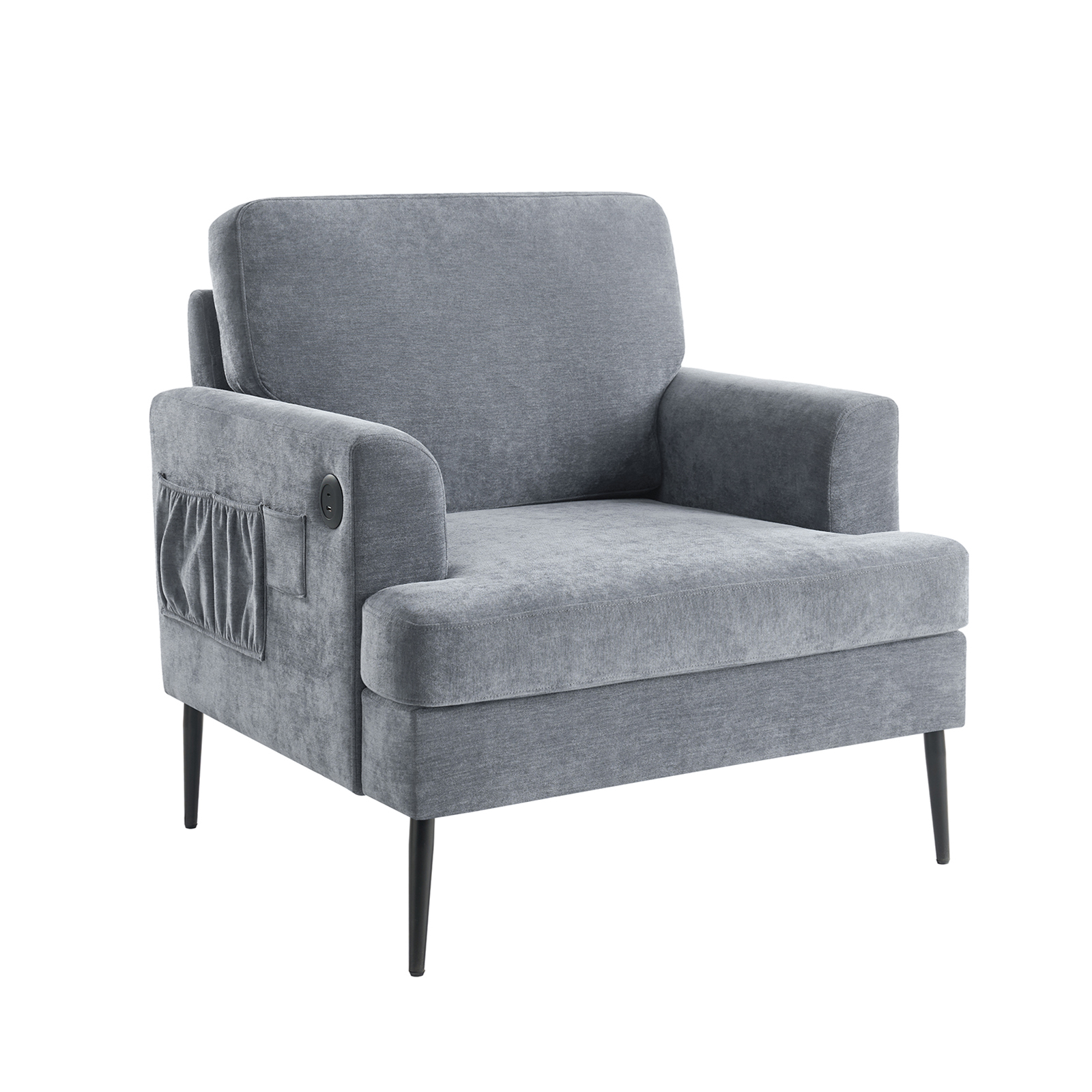 Frederick Grey Oversized USB Charging Pocket Armchair 1 Frederick Grey Oversized USB Charging Pocket Armchair