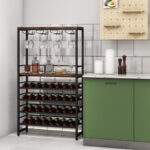 Industrial Wine Rack with 4-Tier Shelves and Stemware Storage 9 Industrial Wine Rack with 4-Tier Shelves and Stemware Storage