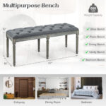 French Vintage Upholstered Bench 47 Inch with Button Tufting