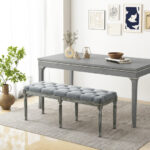 French Vintage Upholstered Bench 47 Inch with Button Tufting