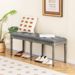 French Vintage Upholstered Bench 47 Inch with Button Tufting