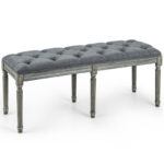 French Vintage Upholstered Bench 47 Inch with Button Tufting