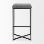 Frodo 16.5L x 16.5W x 29.75H Gray Fabric Seat W/Black Iron Frame Bar Stool