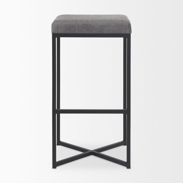 Frodo 16.5L x 16.5W x 29.75H Gray Fabric Seat WBlack Iron Frame Bar Stool 2