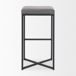 Frodo 16.5L x 16.5W x 29.75H Gray Fabric Seat W/Black Iron Frame Bar Stool