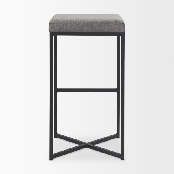 Frodo 16.5L x 16.5W x 29.75H Gray Fabric Seat WBlack Iron Frame Bar Stool 4