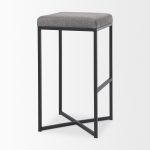 Frodo 16.5L x 16.5W x 29.75H Gray Fabric Seat W/Black Iron Frame Bar Stool