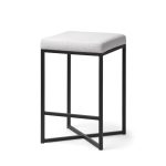 Frodo 26" Seat Height White Fabric Seat Black Metal Base Stool