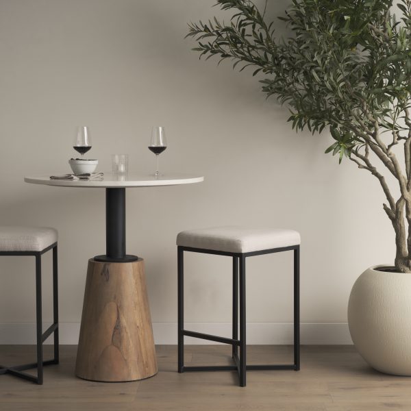 Frodo 26 Seat Height White Fabric Seat Black Metal Base Stool 2
