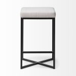 Frodo 26" Seat Height White Fabric Seat Black Metal Base Stool