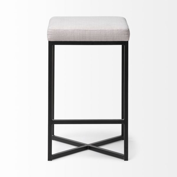 Frodo 26 Seat Height White Fabric Seat Black Metal Base Stool 4