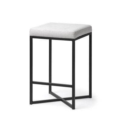 Frodo 26" Seat Height White Fabric Seat Black Metal Base Stool