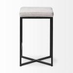 Frodo 26" Seat Height White Fabric Seat Black Metal Base Stool