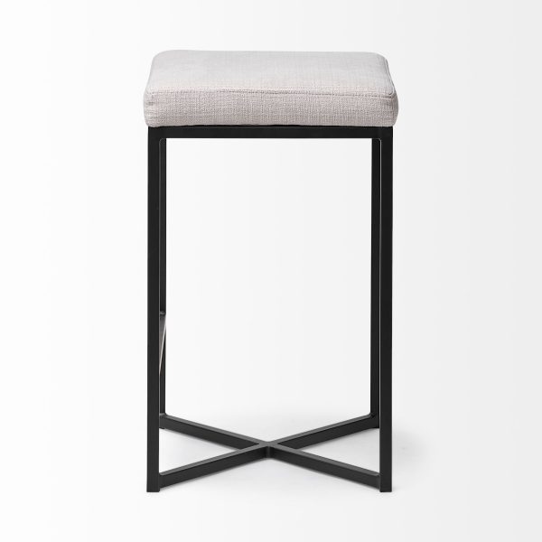 Frodo 26 Seat Height White Fabric Seat Black Metal Base Stool 5