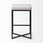 Frodo 26" Seat Height White Fabric Seat Black Metal Base Stool