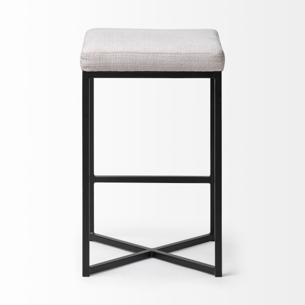 Frodo 26 Seat Height White Fabric Seat Black Metal Base Stool 6