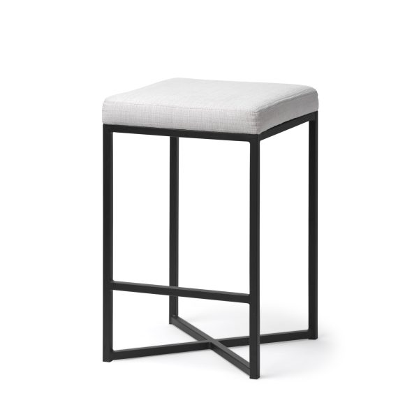 Frodo 26 Seat Height White Fabric Seat Black Metal Base Stool