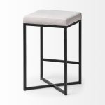 Frodo 26" Seat Height White Fabric Seat Black Metal Base Stool