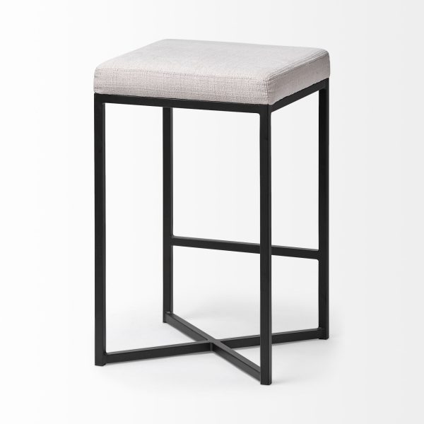 Frodo 26 Seat Height White Fabric Seat Black Metal Base Stool 7