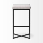 Frodo 29.75" Seat Height White Fabric Seat Black Metal Base Stool