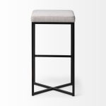 Frodo 29.75" Seat Height White Fabric Seat Black Metal Base Stool