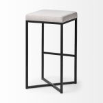 Frodo 29.75" Seat Height White Fabric Seat Black Metal Base Stool