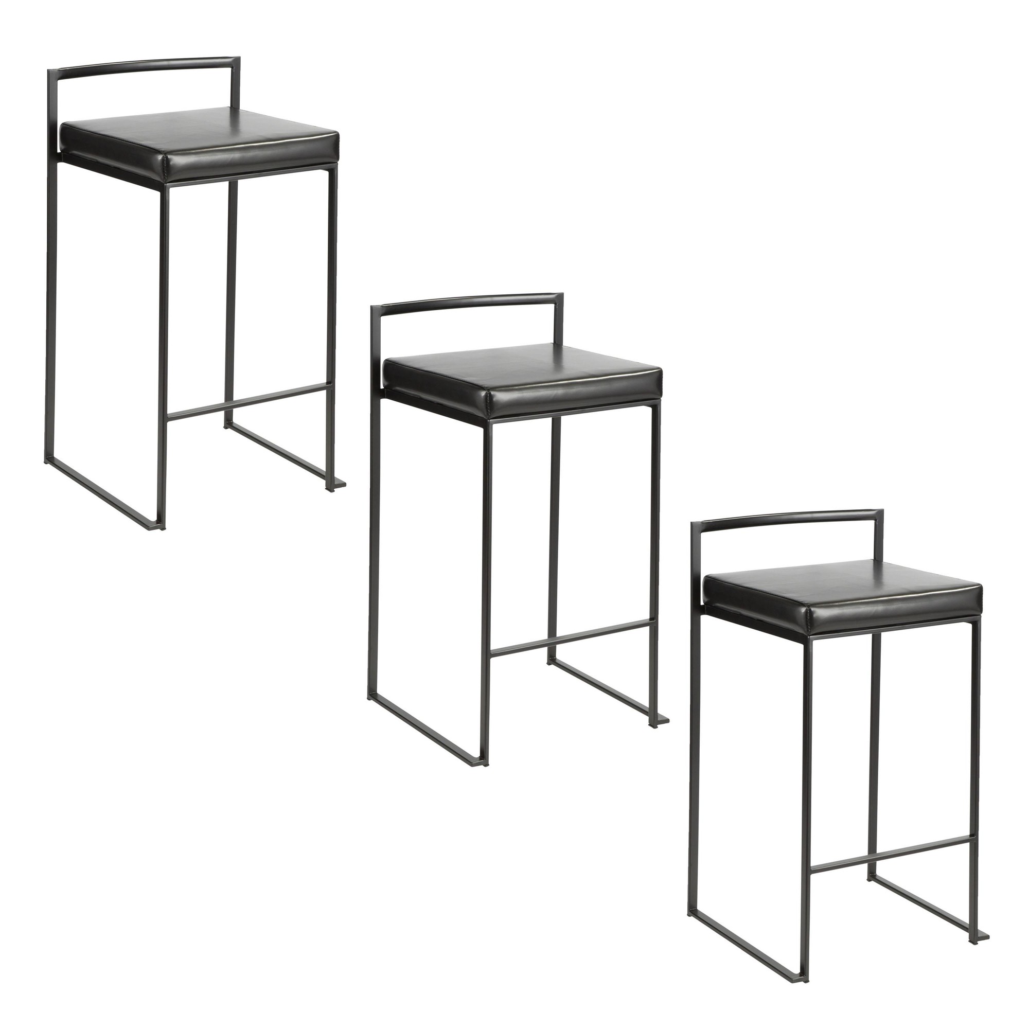 Fuji 26" Black Faux Leather Contemporary Counter Stools (Set of 3) 12 Fuji 26" Black Faux Leather Contemporary Counter Stools (Set of 3) - Image 12