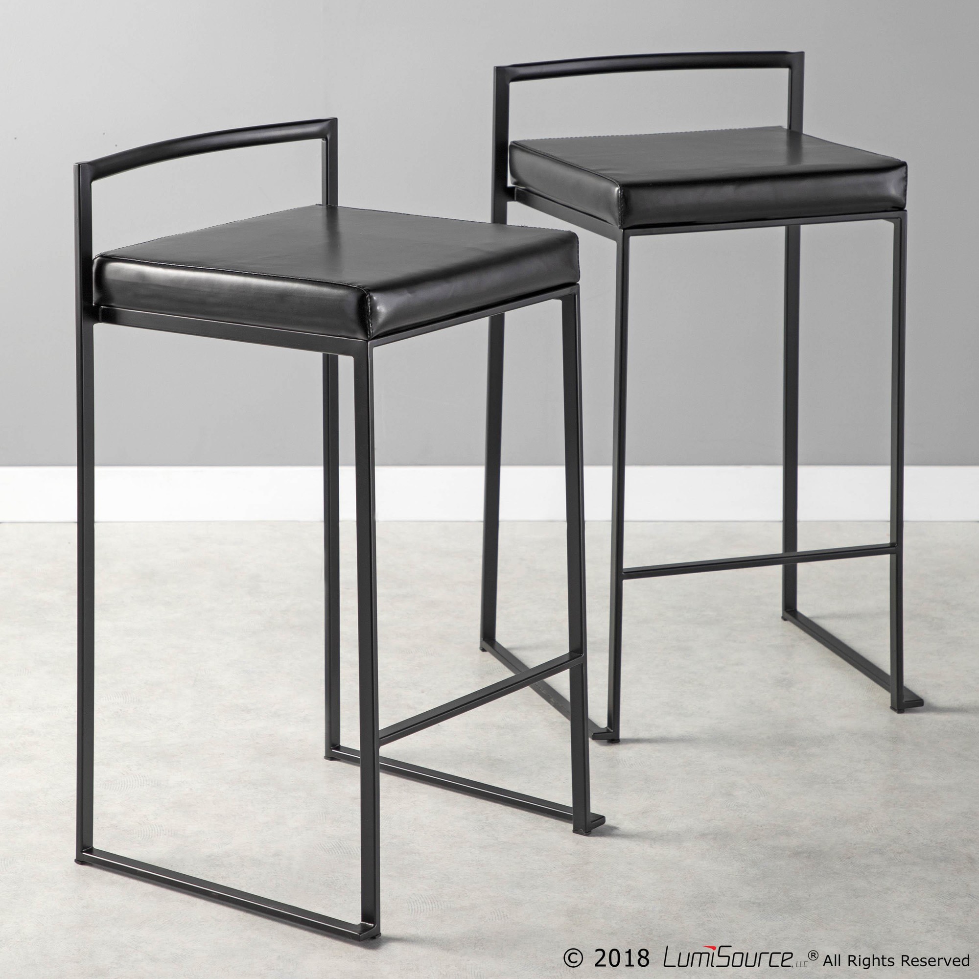 Fuji 26" Black Faux Leather Contemporary Counter Stools (Set of 3) 5 Fuji 26" Black Faux Leather Contemporary Counter Stools (Set of 3) - Image 5