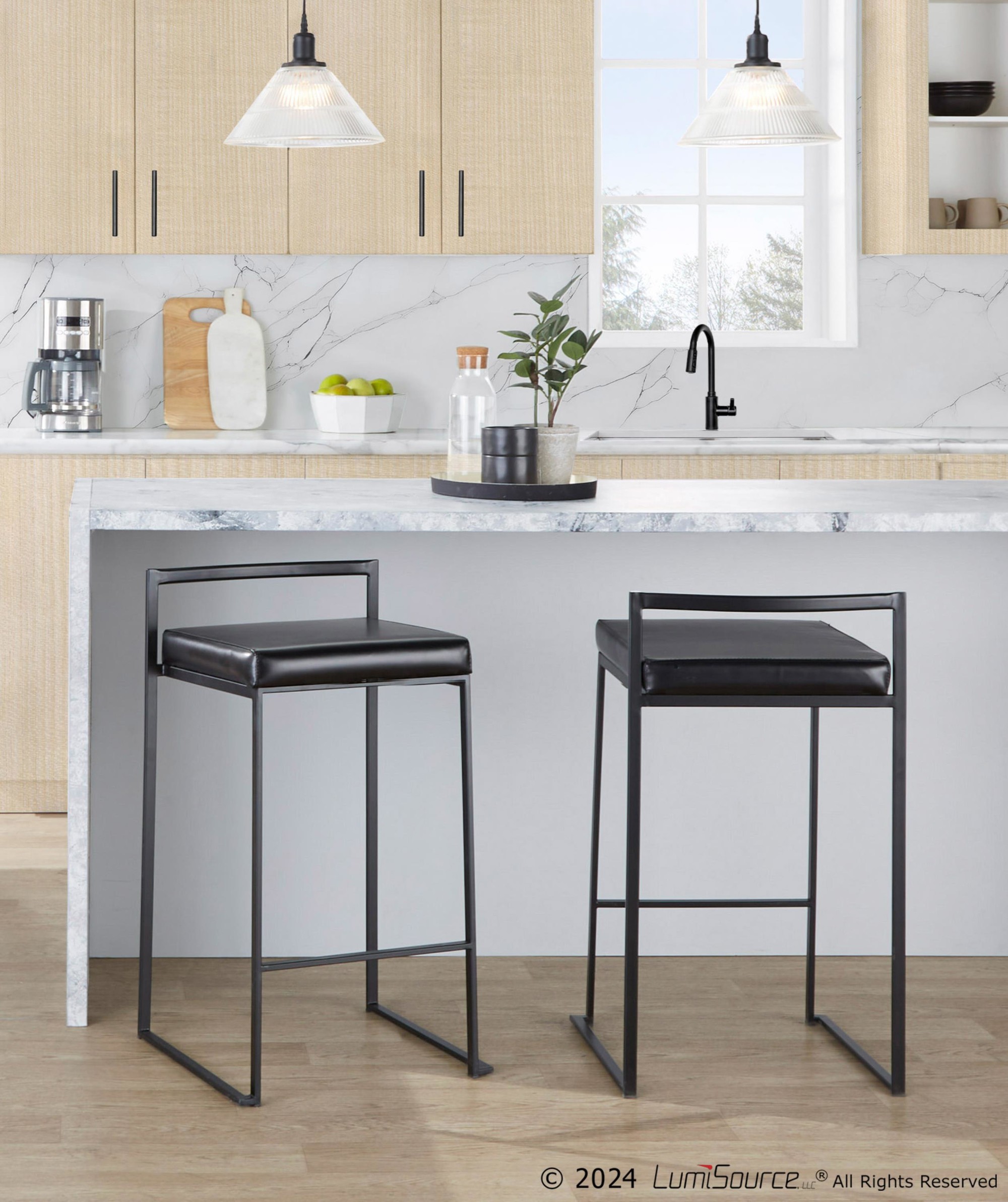 Fuji 26" Black Faux Leather Contemporary Counter Stools (Set of 3) 1 Fuji 26" Black Faux Leather Contemporary Counter Stools (Set of 3)