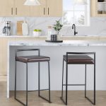 Fuji 26" Black Metal Brown Faux Leather Contemporary Stools (Set of 3) 14 Fuji 26" Black Metal Brown Faux Leather Contemporary Stools (Set of 3)