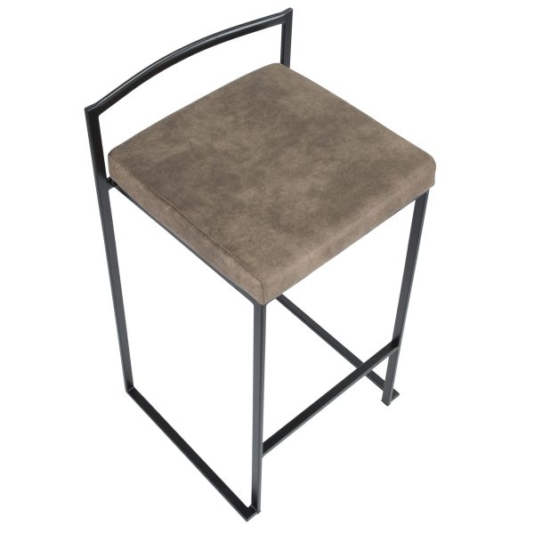Fuji 26 Black Metal Brown Faux Leather Contemporary Stools Set of 3 10