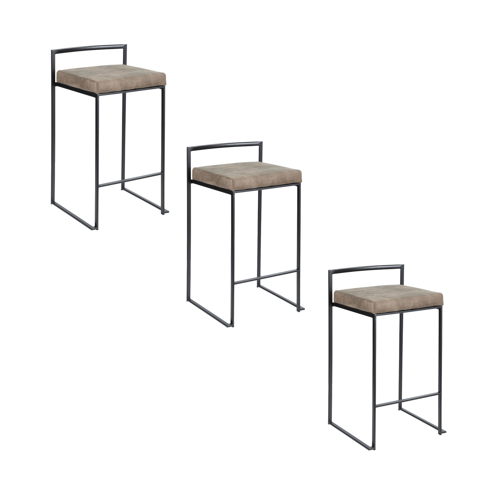 Fuji 26" Black Metal Brown Faux Leather Contemporary Stools (Set of 3) 5 Fuji 26" Black Metal Brown Faux Leather Contemporary Stools (Set of 3) - Image 5