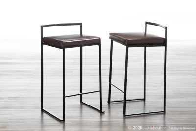 Fuji 26" Black Metal Brown Faux Leather Contemporary Stools (Set of 3)